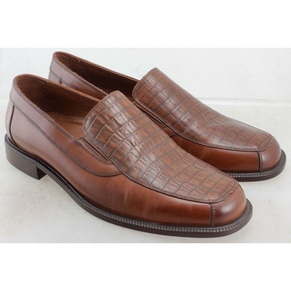 Stafford Brown Leather Croc Print Loafer Casual Dress Shoe US 10.5 UK 9.5 EU 44 main image 6